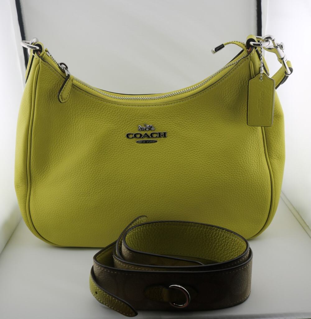 COACH Teri Hobo Pebble Leather Shoulder Bag w/Crossbody Strap - Key Lime Green